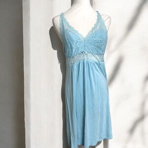 La vie en rose baby Blue Lace Trim Nightgown slip dress cottage fairy coquette M